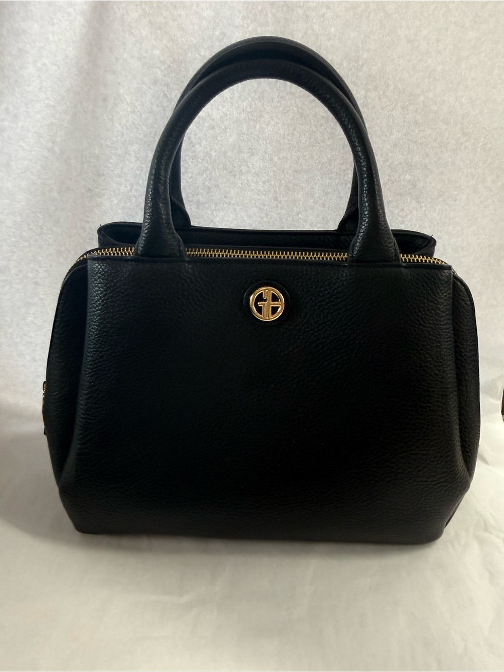 Giani Bernini Black Pebble Satchel Handbag Gold Tone Hardware Crossbody